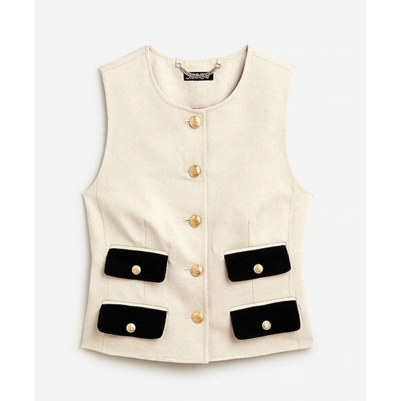 J. Crew Contrast vest in textured linen blend Women's Size 22 New with Tags - Picture 1 of 9